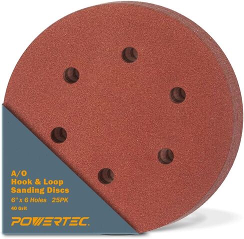 POWERTEC 45232-P2, 320 Grit, 6 Inch 6 Hole Hook and Loop Sanding Discs, Sandpaper for Random Orbital Sander, Air Sander, Pneumatic Sander, Dual Action Sander, 50PK in Kuwait