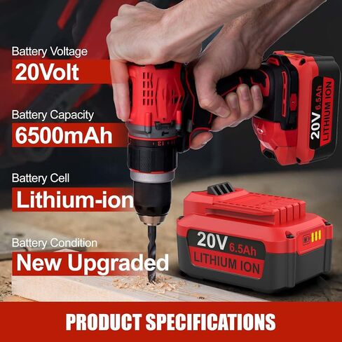 Energup 2Pack 6.5Ah 20V Replacement Craftsman V20 Lithium Battery and Charger Kit, for CMCB202 CMCB204 CMCB206 CMCB201 CMCB100 CMCB124 with 2Port Dual CMCB104 Craftsman 20V Battery Charger in Kuwait