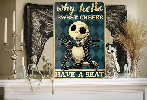 WHY HELLO SWEET CHEEKS HAVE A SEAT - Vintage Metal Tin Signs Retro Halloween Wall Decorations for Kitchen Bathroom 12" X 8" in Saudi Arabia