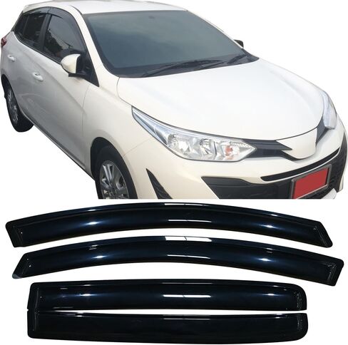 Window Visor متوافق مع 2012-2018 Toyota Yaris ، Slim Style Dark Smoke Tint Shade Shade Rain Sun Guard Deflector Air Diflector بواسطة Ikon Motorsports ، 2013 2014 2015 2015 2017 in Saudi Arabia
