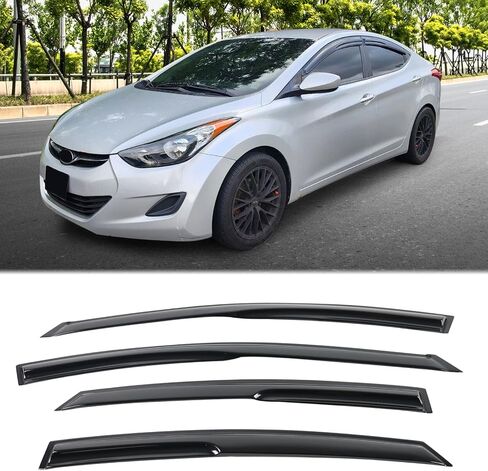 FreeMotor802 Tape-on Windows ، توافق أحجال النوافذ مع 2011-2016 Hyundai Elantra ، انحراف الرياح الجانبية لأقواد المطراء ، دخان على طراز Mugen ملون أكريليك 4 قطع in Saudi Arabia