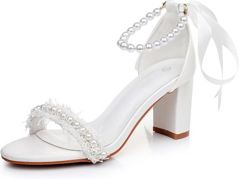 Women's White Bridal Sandals with Pearl Embellishments Ankle Ribbon Tie in Saudi Arabia