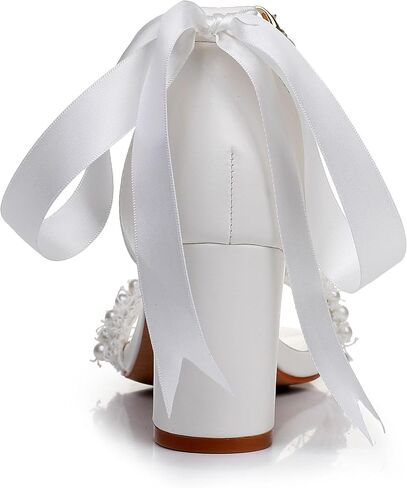 Women's White Bridal Sandals with Pearl Embellishments Ankle Ribbon Tie in Saudi Arabia