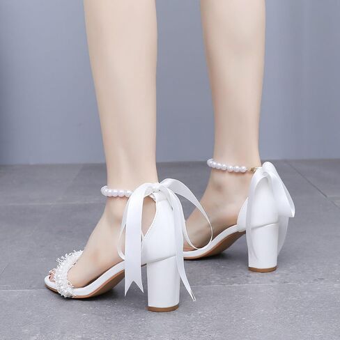 Women's White Bridal Sandals with Pearl Embellishments Ankle Ribbon Tie in Saudi Arabia