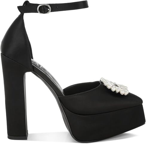 Maeissa Pearls Brooch Brooch Platform Block Clost Heel Sandals in Kuwait