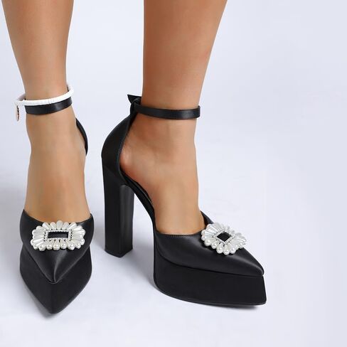 Maeissa Pearls Brooch Brooch Platform Block Clost Heel Sandals in Kuwait