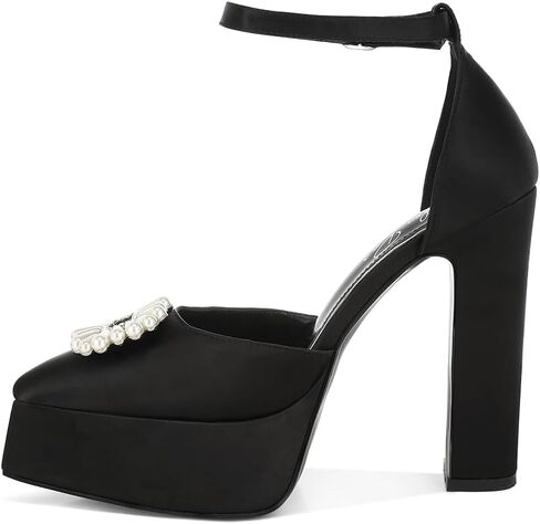Maeissa Pearls Brooch Brooch Platform Block Clost Heel Sandals in Kuwait