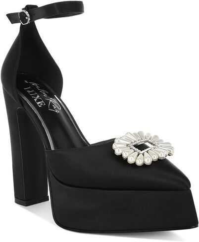 Maeissa Pearls Brooch Brooch Platform Block Clost Heel Sandals in Kuwait