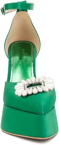 Maeissa Pearls Brooch Brooch Platform Block Clost Heel Sandals in Kuwait