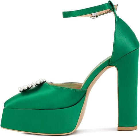 Maeissa Pearls Brooch Brooch Platform Block Clost Heel Sandals in Kuwait