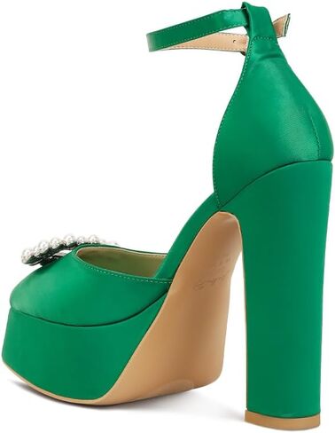 Maeissa Pearls Brooch Brooch Platform Block Clost Heel Sandals in Kuwait