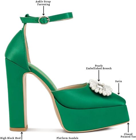 Maeissa Pearls Brooch Brooch Platform Block Clost Heel Sandals in Kuwait