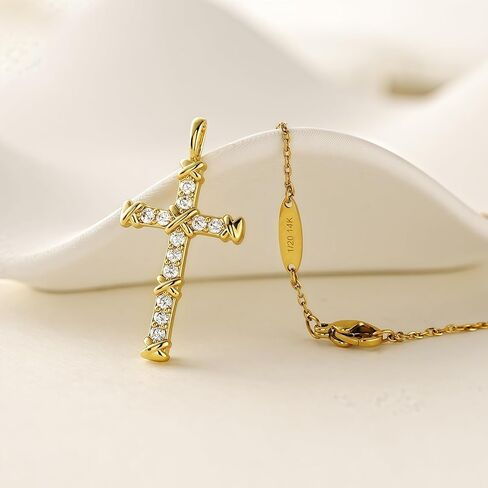 Cross Necklace for Women,Sterling Silver Cross Necklace 14K Gold Filled CZ Diamonds Crucifix Pendant Necklaces, Religious Jewelry Gift for Easter Christmas Mother's Day birthdays Daily Wear in Saudi Arabia