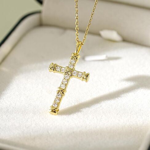 Cross Necklace for Women,Sterling Silver Cross Necklace 14K Gold Filled CZ Diamonds Crucifix Pendant Necklaces, Religious Jewelry Gift for Easter Christmas Mother's Day birthdays Daily Wear in Saudi Arabia