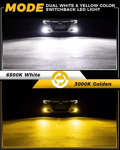 BMT XMS 9145/9140/H10 مصابيح ضوء الضباب - Switchback 6500k أبيض/3000 كبر الأصفر - ألوان مزدوجة أبيض صفراء ضباب الضباب ، حزمة 2 in Kuwait