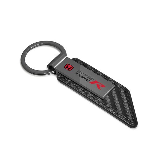 Compatible with Honda Red Logo Civic Type-R Gunmetal Black Gray Carbon Fiber Texture Leather Key Chain in Saudi Arabia