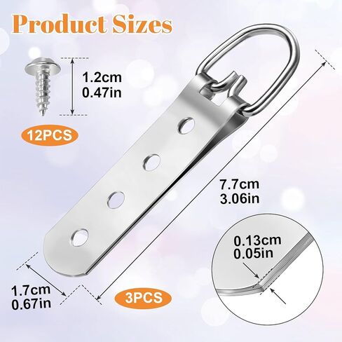 6pcs Super Heavy Duty Extra Large Strap Hanger D-Ring Hanger with 24pcs Screws for Hanging Picture Photo Frame in Kuwait
