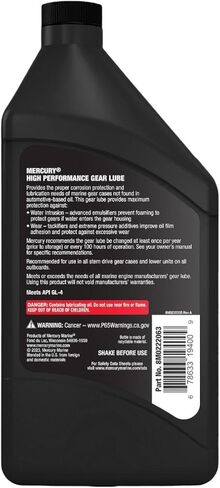 One Pack compatible with Mercury 8M0222063 SAE 90 High Performance Gear Lube 1 Quart Bottle 8M0222063 Contains One 8M0222063 SAE 90 High Performance Gear Lube 1 Quart Bottle and a Funnel in Saudi Arabia