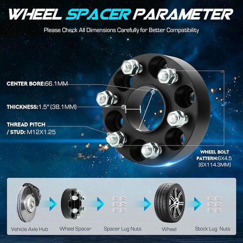 6x4.5 m12x1.25 studs 6 Lugs Wheel Spacers 66.1mm bore مع استبدال hubcentric لـ Nissan 2005-2023 Frontier ، 2005-2014 Pathfinder ، 2005-2015 Xterra ، 1.5 "6x114.3mm adapter 4pcs in Saudi Arabia