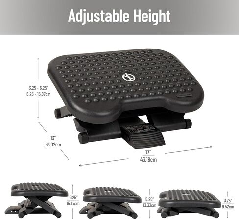 Mind Reader Foot Rest, Under Desk at Work, Ergonomic, Height Adjustable, Office, Plastic, 17" L x 13" W x 6.25" H, Set of 2, Black in Saudi Arabia