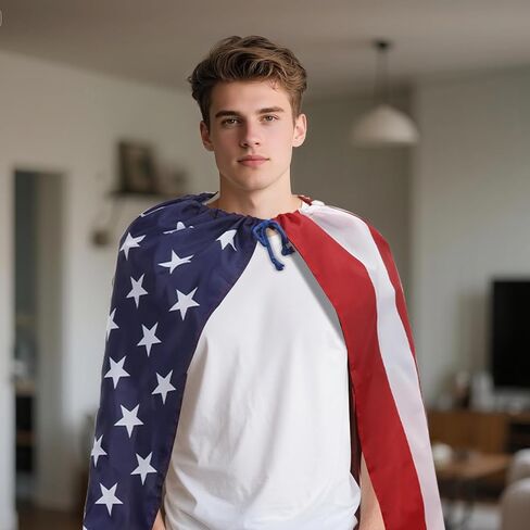 2PCS Capes American Flag Costume ، عباءة يوم الاستقلال في الرابع من يوليو للنساء للنساء USA العلم الوطني Cape للاحتفال بالاحتفال بالكرنفال إكسسوارات لعب الحفلات in Saudi Arabia