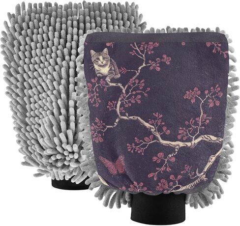 Absorbent Microfiber Car Wash Drying Mitts, 2 Pack, Scratch-Free & Lint-Free, Rich Foam, Highly Absorbent, Double Sided, Wash Mitt Perfect for Car Washing, M, Cat (3) in Saudi Arabia
