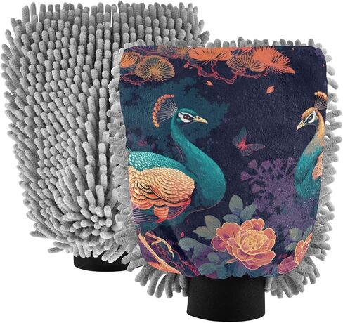 Absorbent Microfiber Car Wash Drying Mitts, 2 Pack, Scratch-Free & Lint-Free, Rich Foam, Highly Absorbent, Double Sided, Wash Mitt Perfect for Car Washing, L, Peacock (6) in Saudi Arabia