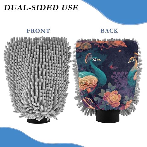 Absorbent Microfiber Car Wash Drying Mitts, 2 Pack, Scratch-Free & Lint-Free, Rich Foam, Highly Absorbent, Double Sided, Wash Mitt Perfect for Car Washing, L, Peacock (6) in Saudi Arabia