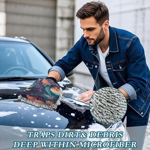 Absorbent Microfiber Car Wash Drying Mitts, 2 Pack, Scratch-Free & Lint-Free, Rich Foam, Highly Absorbent, Double Sided, Wash Mitt Perfect for Car Washing, L, Peacock (6) in Saudi Arabia