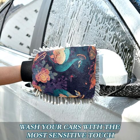Absorbent Microfiber Car Wash Drying Mitts, 2 Pack, Scratch-Free & Lint-Free, Rich Foam, Highly Absorbent, Double Sided, Wash Mitt Perfect for Car Washing, L, Peacock (6) in Saudi Arabia