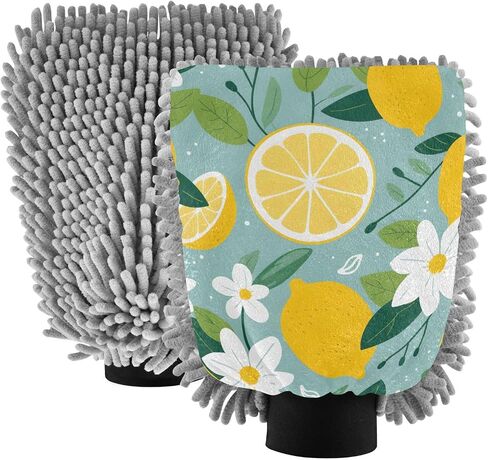 Absorbent Microfiber Car Wash Drying Mitts, 2 Pack, Scratch-Free & Lint-Free, Rich Foam, Highly Absorbent, Double Sided, Wash Mitt Perfect for Car Washing, L, Cute Lemon (6) in Saudi Arabia