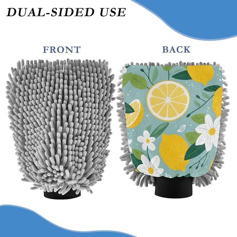 Absorbent Microfiber Car Wash Drying Mitts, 2 Pack, Scratch-Free & Lint-Free, Rich Foam, Highly Absorbent, Double Sided, Wash Mitt Perfect for Car Washing, L, Cute Lemon (6) in Saudi Arabia