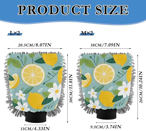 Absorbent Microfiber Car Wash Drying Mitts, 2 Pack, Scratch-Free & Lint-Free, Rich Foam, Highly Absorbent, Double Sided, Wash Mitt Perfect for Car Washing, L, Cute Lemon (6) in Saudi Arabia