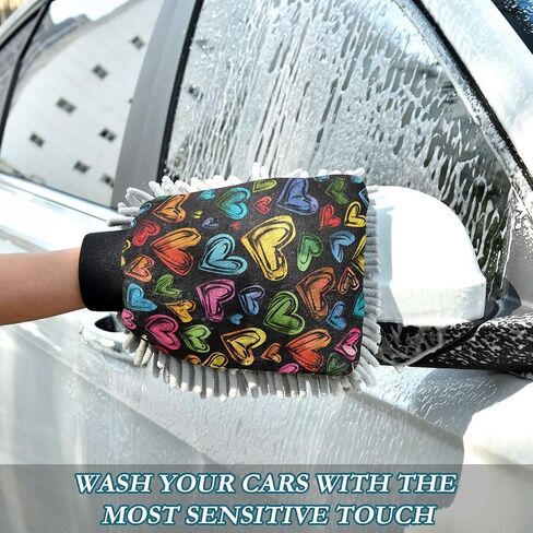 Absorbent Microfiber Car Wash Drying Mitts, 2 Pack, Scratch-Free & Lint-Free, Rich Foam, Highly Absorbent, Double Sided, Wash Mitt Perfect for Car Washing, M, Heart (4) in Saudi Arabia
