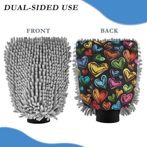 Absorbent Microfiber Car Wash Drying Mitts, 2 Pack, Scratch-Free & Lint-Free, Rich Foam, Highly Absorbent, Double Sided, Wash Mitt Perfect for Car Washing, M, Heart (4) in Saudi Arabia