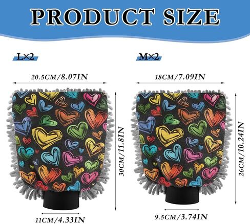 Absorbent Microfiber Car Wash Drying Mitts, 2 Pack, Scratch-Free & Lint-Free, Rich Foam, Highly Absorbent, Double Sided, Wash Mitt Perfect for Car Washing, M, Heart (4) in Saudi Arabia