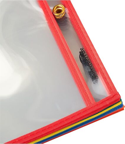 Amazon Basics Heavy Duty Dry Erase Ticket Holder Pockets with Clear Plastic Film and Multicolored Fabric Edge, 8.5" X 11", Pack of 25 in Saudi Arabia
