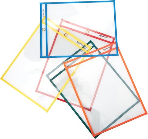 Amazon Basics Heavy Duty Dry Erase Ticket Holder Pockets with Clear Plastic Film and Multicolored Fabric Edge, 8.5" X 11", Pack of 25 in Saudi Arabia