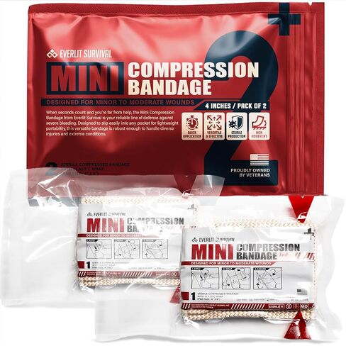 EVERLIT Mini 4 Inch Emergency Bandage Compression Trauma Pressure Wound Dressing Sterile Vacuum-Sealed for Bleeding Control, Gun Shot, Medical Kit, First Aid IFAK (2) in Kuwait