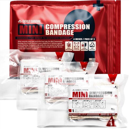 EVERLIT Mini 4 Inch Emergency Bandage Compression Trauma Pressure Wound Dressing Sterile Vacuum-Sealed for Bleeding Control, Gun Shot, Medical Kit, First Aid IFAK (2) in Kuwait