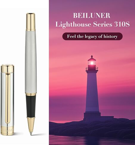 BEILUNER Lighthouse series Rollerball pen, matte black pen body, exquisite vertical lines, Schneider 850 refill, suitable for men, office, professionals, exquisite and chic designer pen in Saudi Arabia