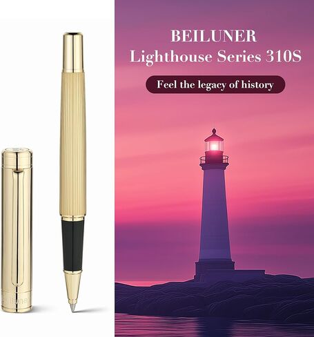 BEILUNER Lighthouse series Rollerball pen, matte black pen body, exquisite vertical lines, Schneider 850 refill, suitable for men, office, professionals, exquisite and chic designer pen in Kuwait