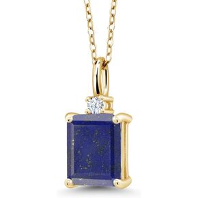 18K Yellow Gold Plated Silver Gemstone Birthstone Solitaire Pendant Necklace for Women | Emerald Cut 9X7MM and 2MM Round White Accents | With 18 Inch Chain | Fine Jewelry for Her Mom Wife in Saudi Arabia