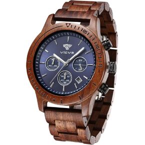 الساعة الخشبية للرجال ، ساعة خشبية طبيعية بنسبة 100 ٪ ، حركة الكوارتز اليابانية مع عرض تاريخ الكرونوغراف in Kuwait
