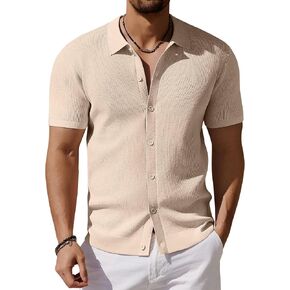 COOFANDY Men's Vintage Knit Shirt Short Sleeve Button Down Polo Shirts for Summer Casual & Vacation in Saudi Arabia