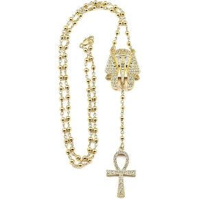 GWOOD Pharaoh with Ankh Rosary Pendants 31 Inch Long Necklace in Kuwait