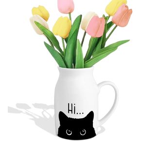 Cute Cat Themed Gifts, Small Ceramic Flower Vase Funny Coffee Mug for Cat Lover Owner Women Friend, Home Living Room Farmhouse Office Desk Table Shelf Decor (No Plants) in Kuwait