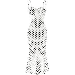Milumia Women's Polka Dots Frill Trim Cami Dress Elegant Ruched Bust Fishtail Maxi Dresses in Kuwait