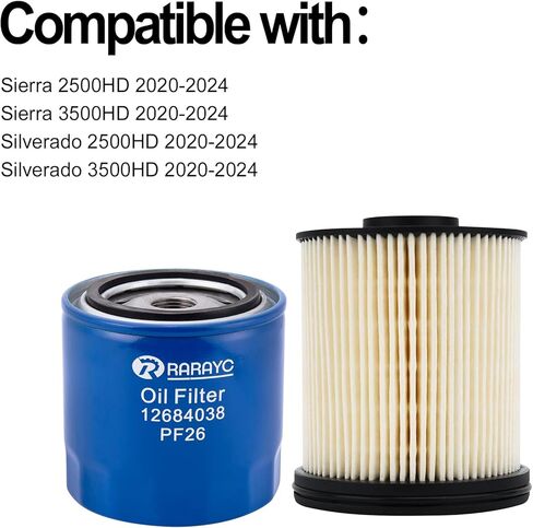 6.6L Duramax Filter Set PF26 Oil Filter & TP1015 Fuel Filter Compatible with 2020-2024 Chevy Silverado/GMC Sierra2500HD 3500HD | OE Replacement (Part# PF26, TP1015) in Saudi Arabia