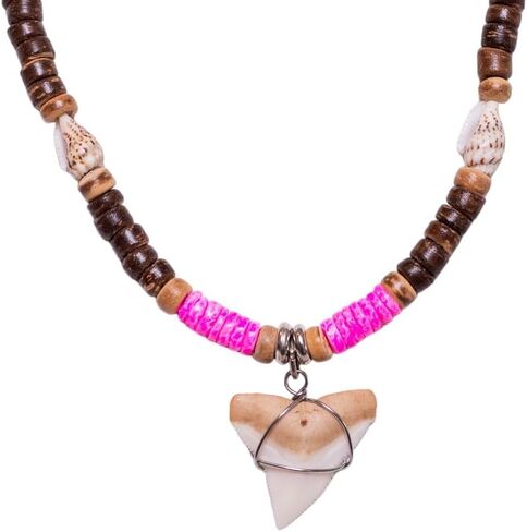 BlueRica Shark Tooth on Coconut & Shell Beads Necklace (20" 3U) in Saudi Arabia